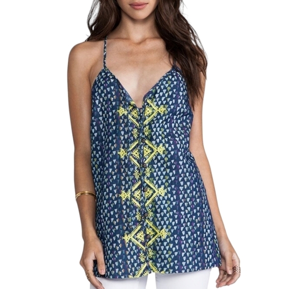 PLENTY BY TRACY REESE Printed Chambray‎ Swingy Racerback Tank Multi-color Size M - Picture 1 of 10